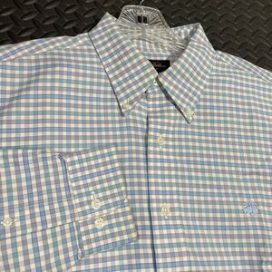 Brooks Brothers Blue White Checkered Pattern Supima Cotton Button Up Dress Shirt
